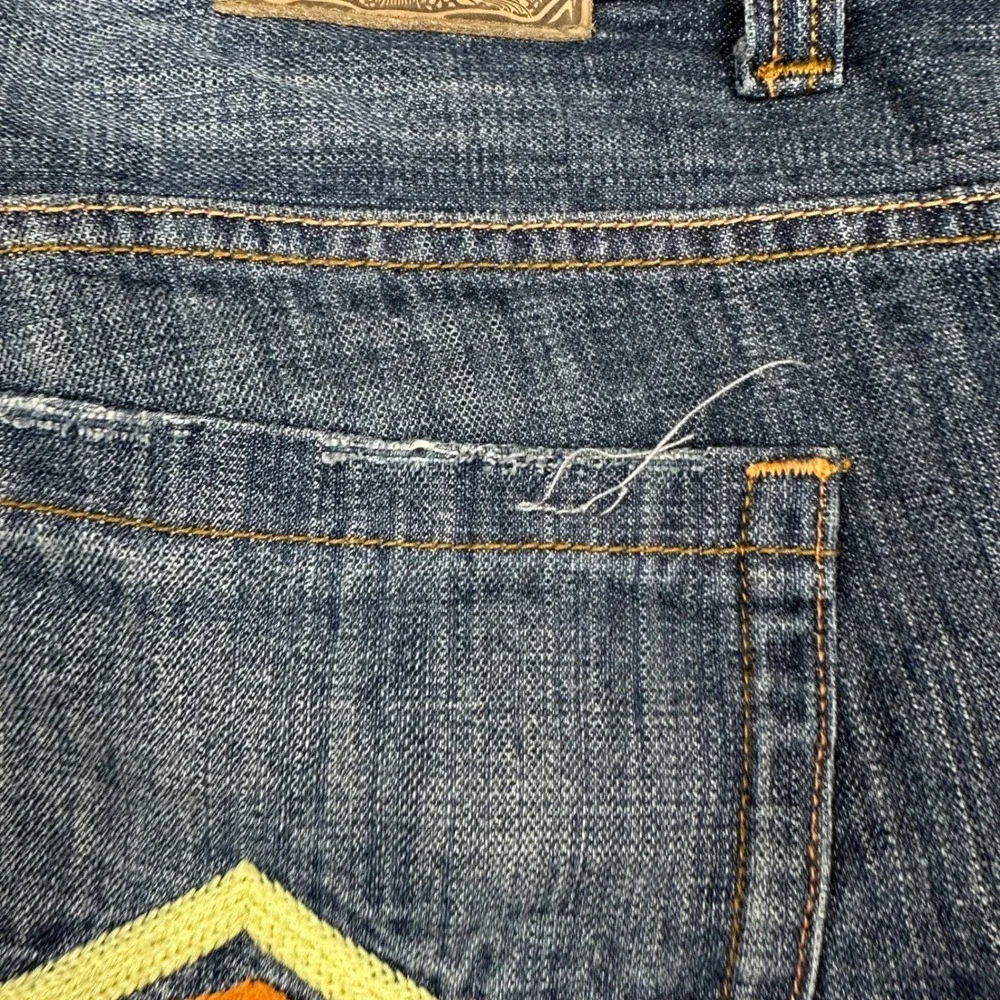 Azzure Mens Love Life Denim Shorts Dark Wash Embroidered‎ 40W Relaxed Fit Y2K